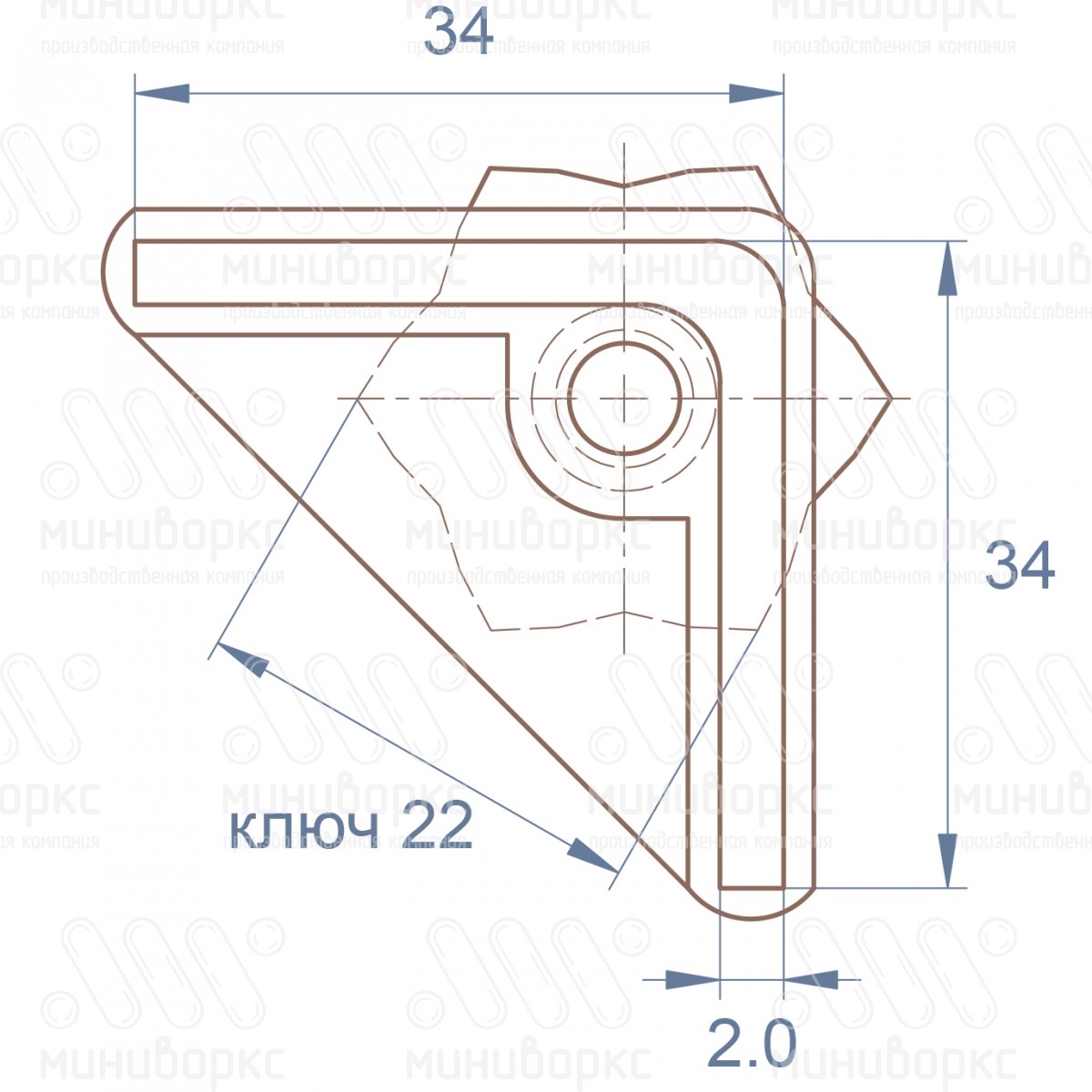 Комплекты опор для уголков и резьбовых опор 34x34 – U34-34M8.D22x35G | картинка 6